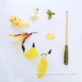 Yellow Feather Cat Toy Set Wand Kitten Toys